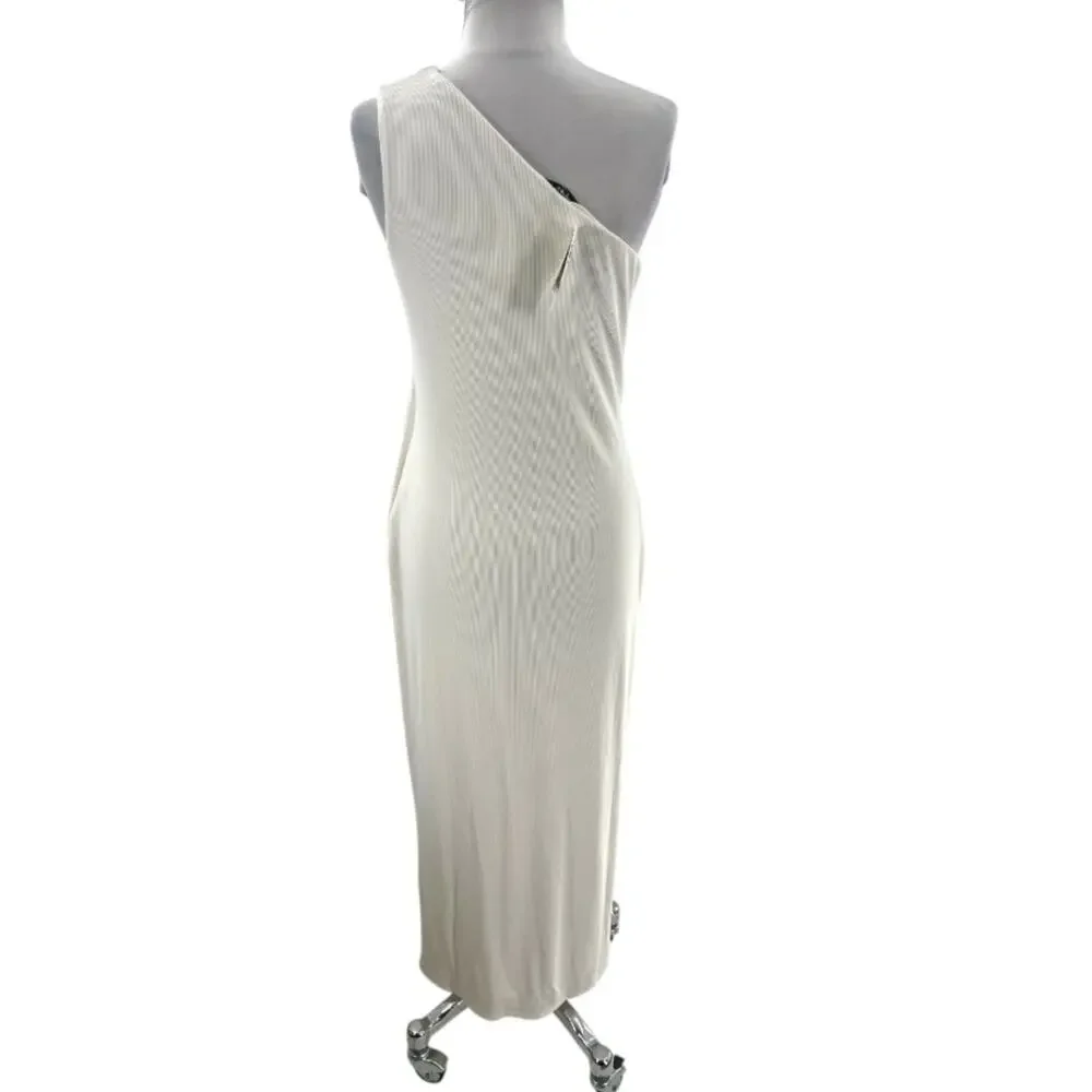 NWT Abercrombie & Fitch form to flatter one shoulder ribbed maxi dress white M